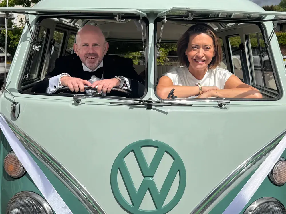 Gallery Image of a vintage VW camper van on a wedding day